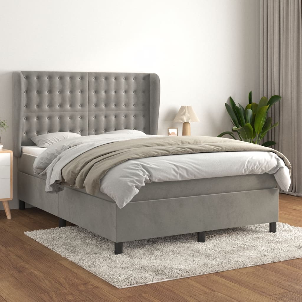 Giroletto a Molle con Materasso Grigio Chiaro 140x190cm Velluto | homemem39