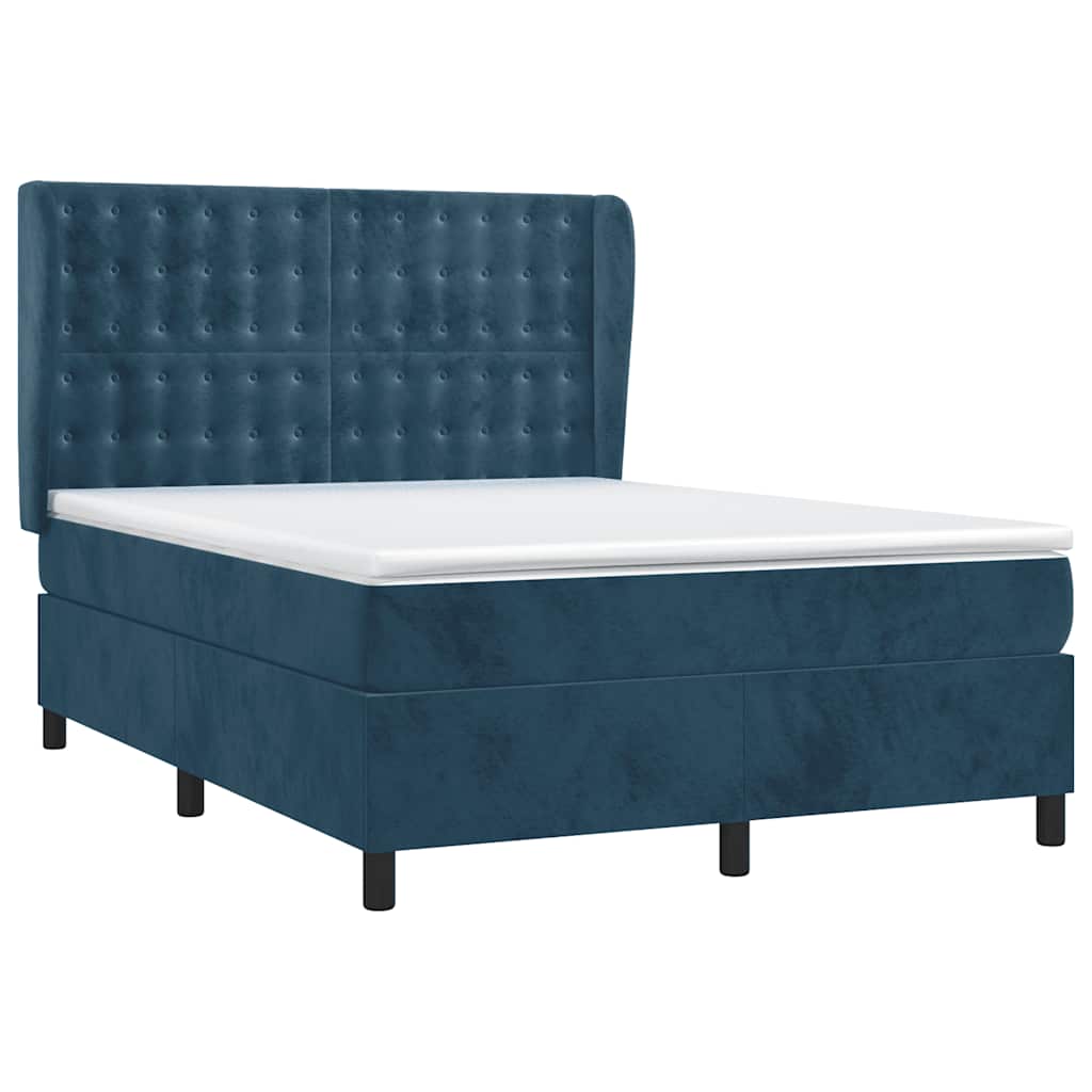 Giroletto a Molle con Materasso Blu Scuro 140x190 cm in Velluto | homemem39