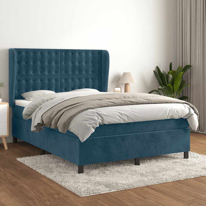 Giroletto a Molle con Materasso Blu Scuro 140x190 cm in Velluto | homemem39