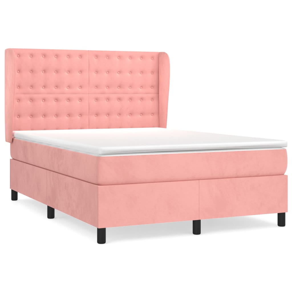Giroletto a Molle con Materasso Rosa 140x190 cm in Velluto | homemem39