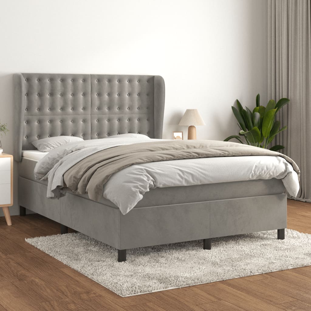 Giroletto a Molle con Materasso Grigio Chiaro 140x200cm Velluto | homemem39
