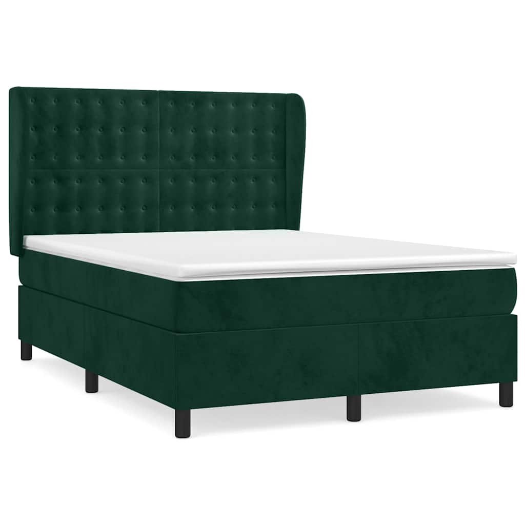 Giroletto a Molle con Materasso Verde Scuro 140x200 cm Velluto