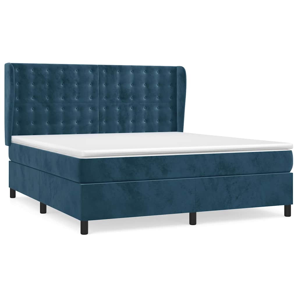 Giroletto a Molle con Materasso Blu Scuro 160x200 cm in Velluto