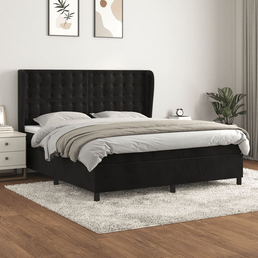 Spring bed frame with black mattress 180x200 cm in velvet