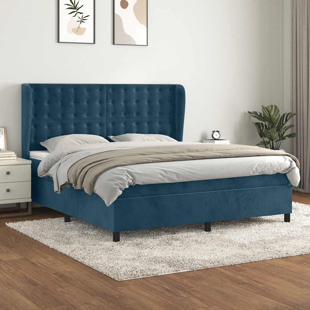 Giroletto a Molle con Materasso Blu Scuro 180x200 cm in Velluto | homemem39