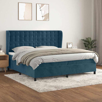 Giroletto a Molle con Materasso Blu Scuro 200x200 cm in Velluto