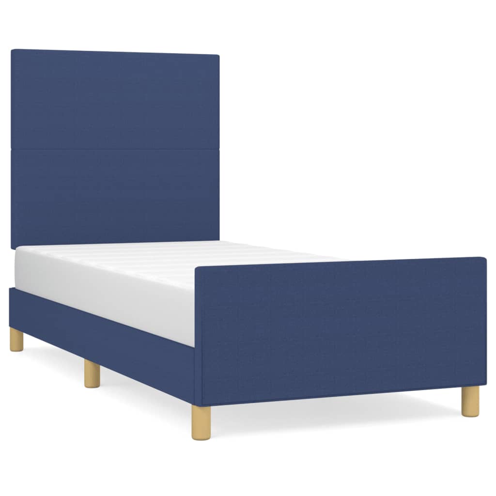 Bed frame with blue headboard 90x190 cm in fabric