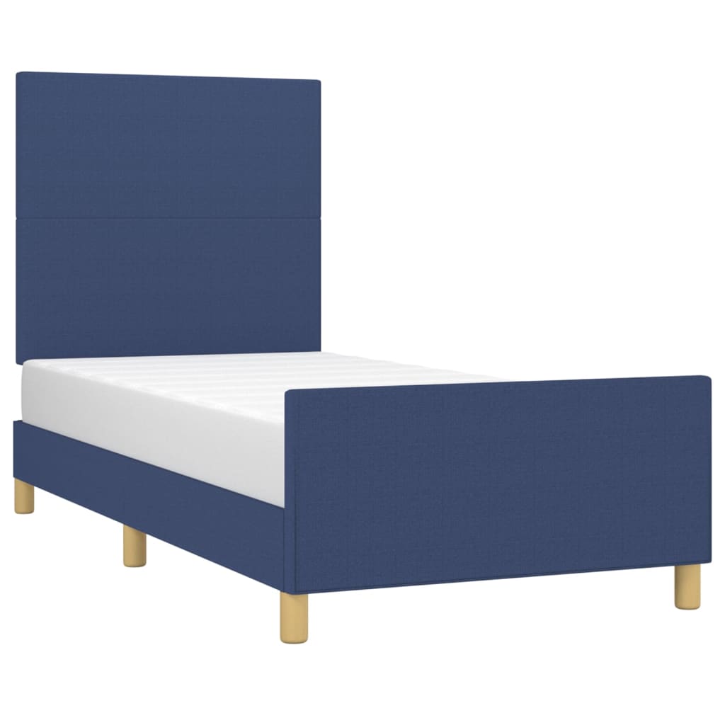 Bed frame with blue headboard 90x190 cm in fabric