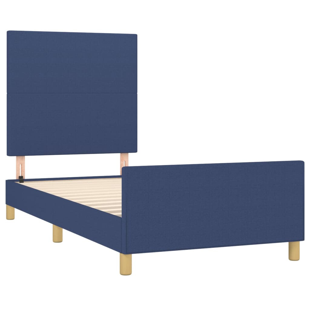 Bed frame with blue headboard 90x190 cm in fabric