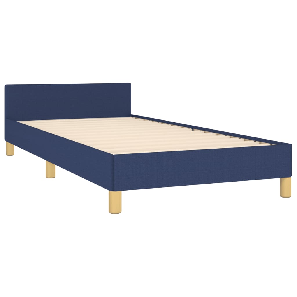 Bed frame with blue headboard 90x190 cm in fabric