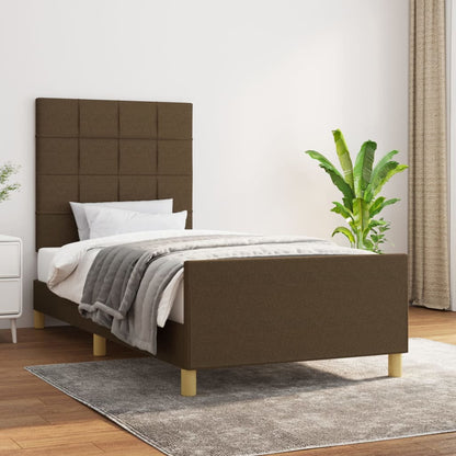 Bedframe with Dark Brown Headboard 90x200 cm in Fabric