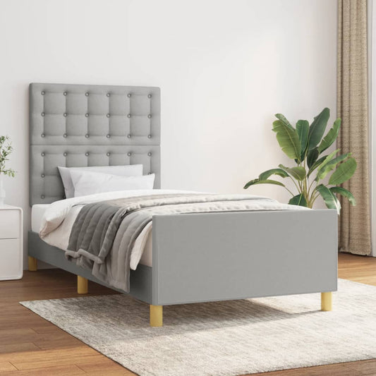 Bed frame with light gray headboard 90x190 cm in fabric