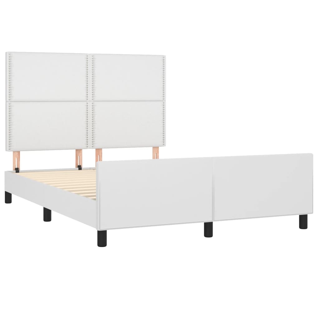 White bed frame with headboard 140x190 cm in imitation leather