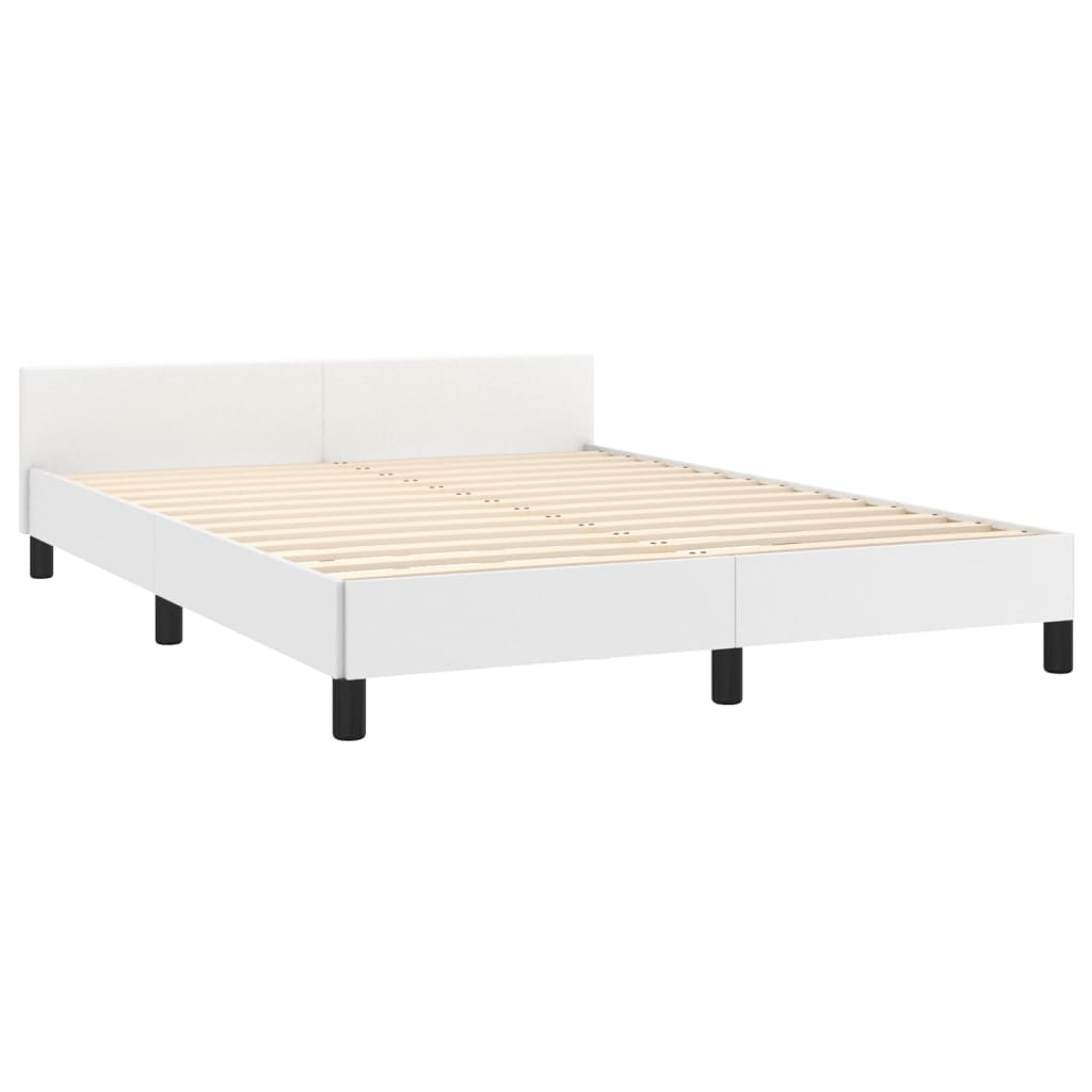 White bed frame with headboard 140x190 cm in imitation leather