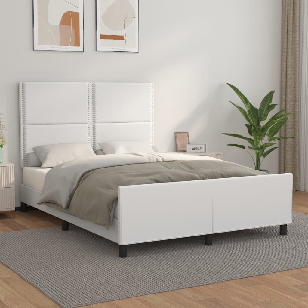 White bed frame with headboard 140x190 cm in imitation leather