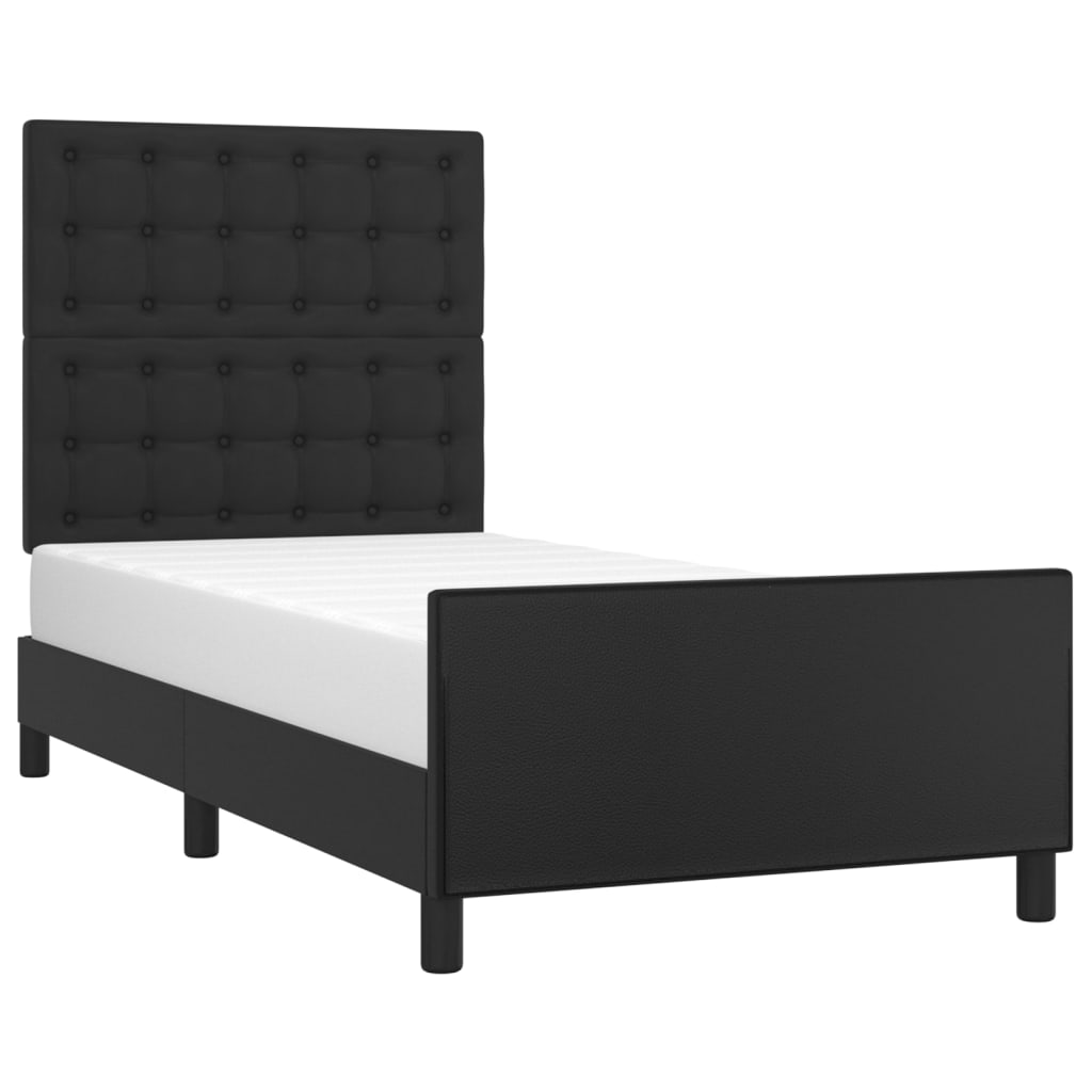 Black bed frame with headboard 80x200 cm in imitation leather