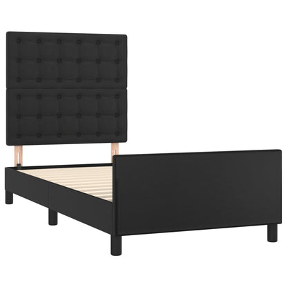 Black bed frame with headboard 80x200 cm in imitation leather