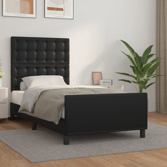 Black bed frame with headboard 80x200 cm in imitation leather