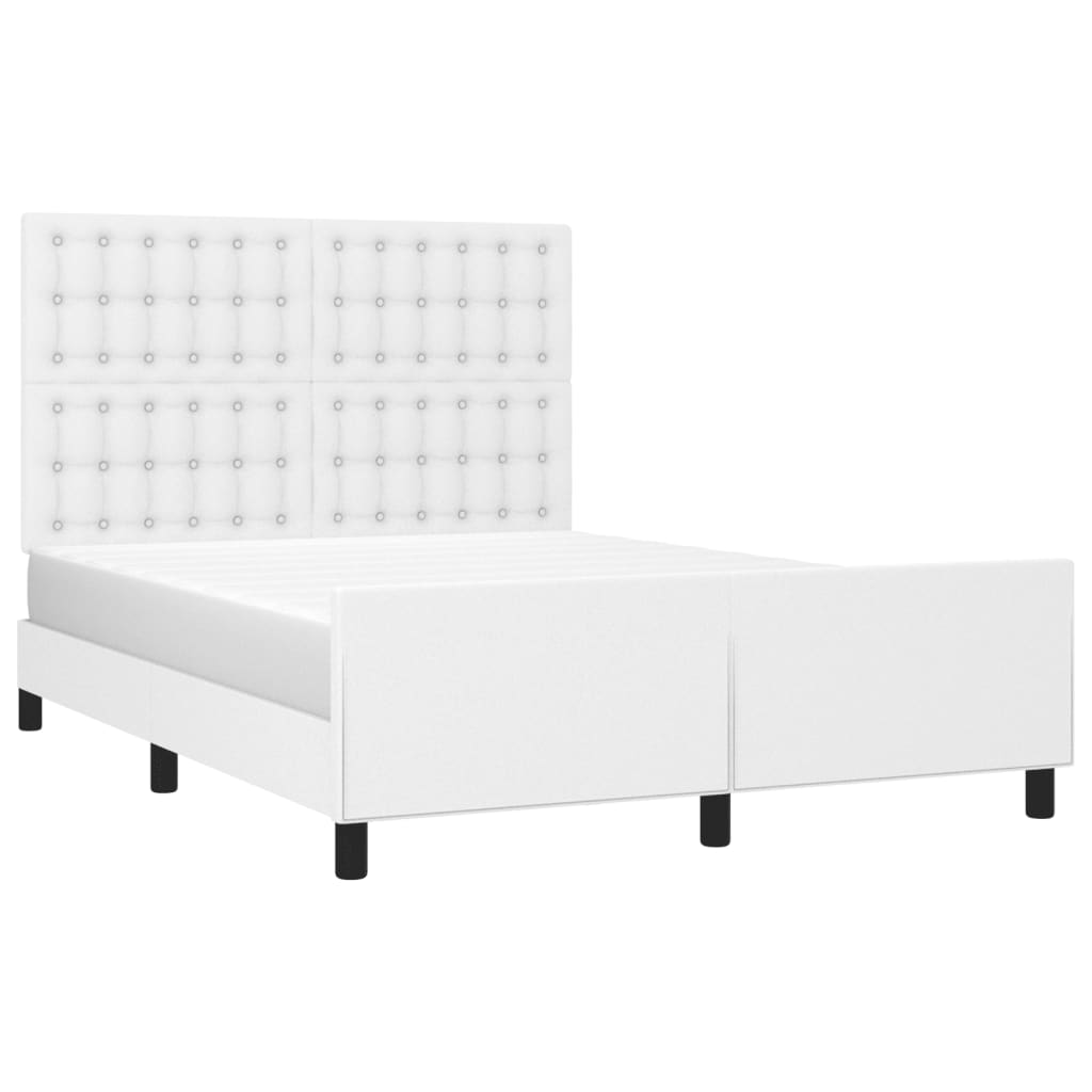 White bed frame with headboard 140x190 cm in imitation leather