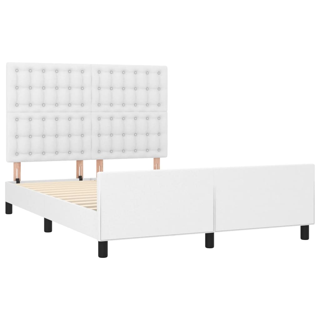 White bed frame with headboard 140x190 cm in imitation leather