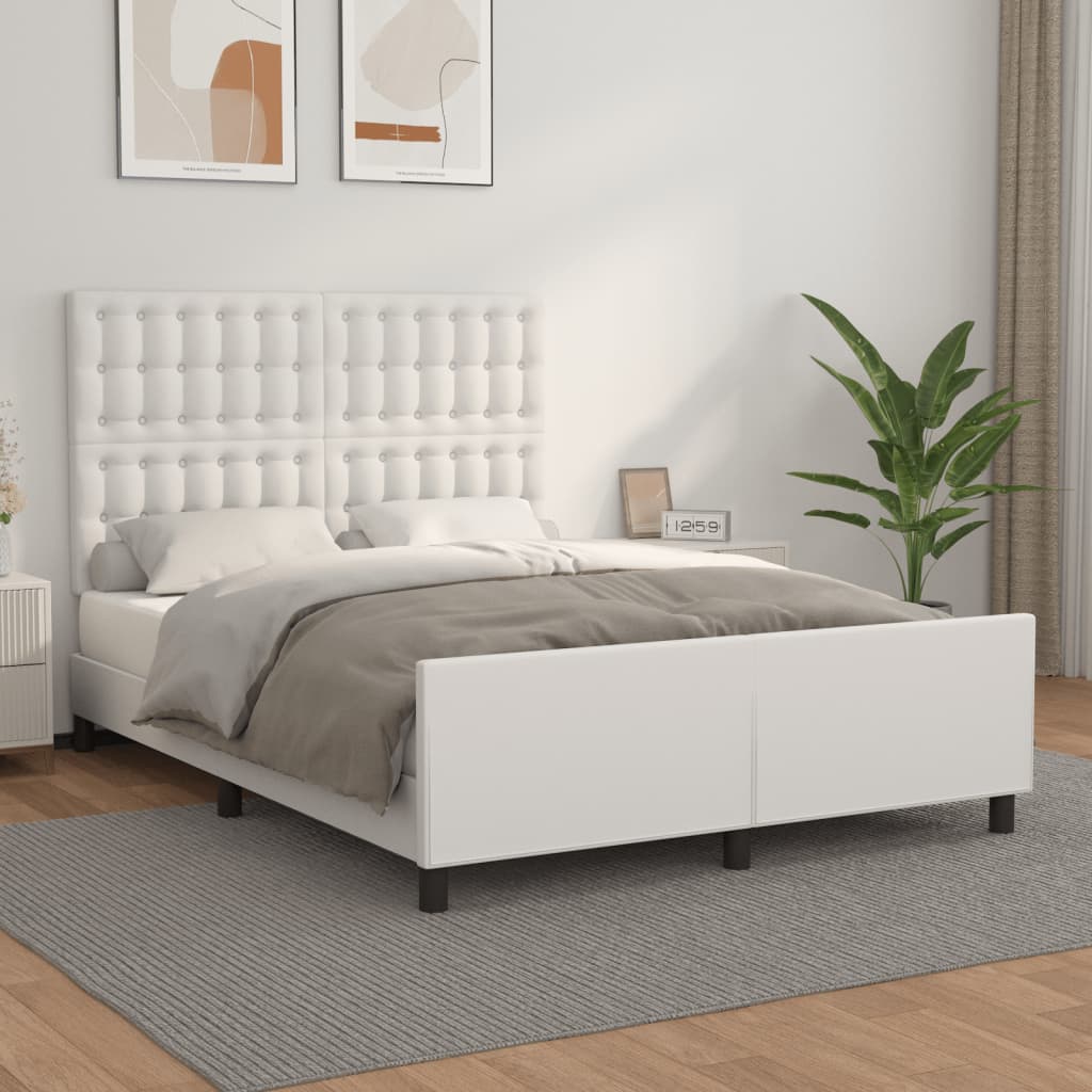 White bed frame with headboard 140x190 cm in imitation leather