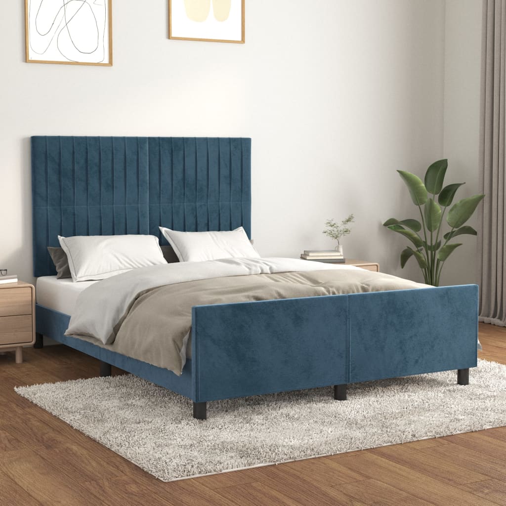 Giroletto senza Materasso Blu Scuro 140x190 cm in Velluto - homemem39