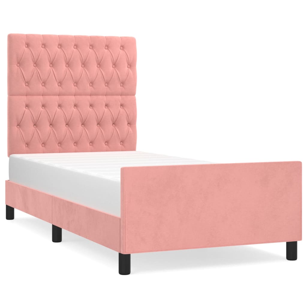 Bed frame with pink headboard 90x200 cm in velvet