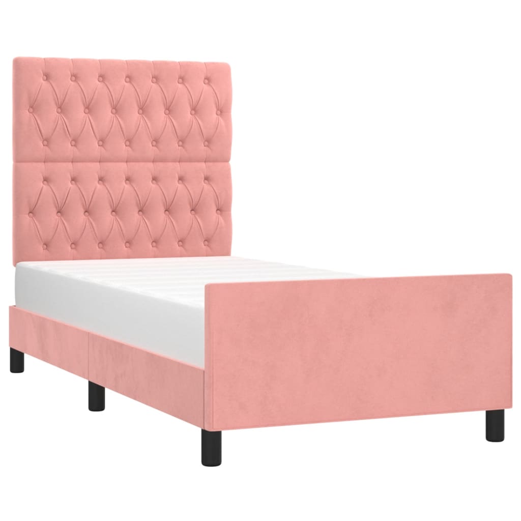 Bed frame with pink headboard 90x200 cm in velvet