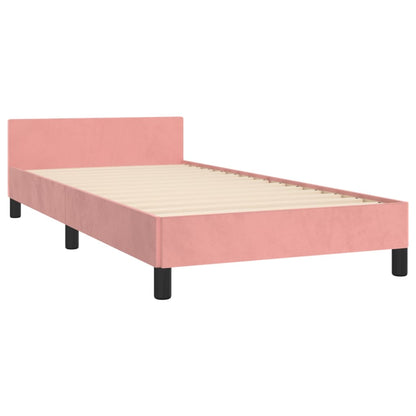 Bed frame with pink headboard 90x200 cm in velvet