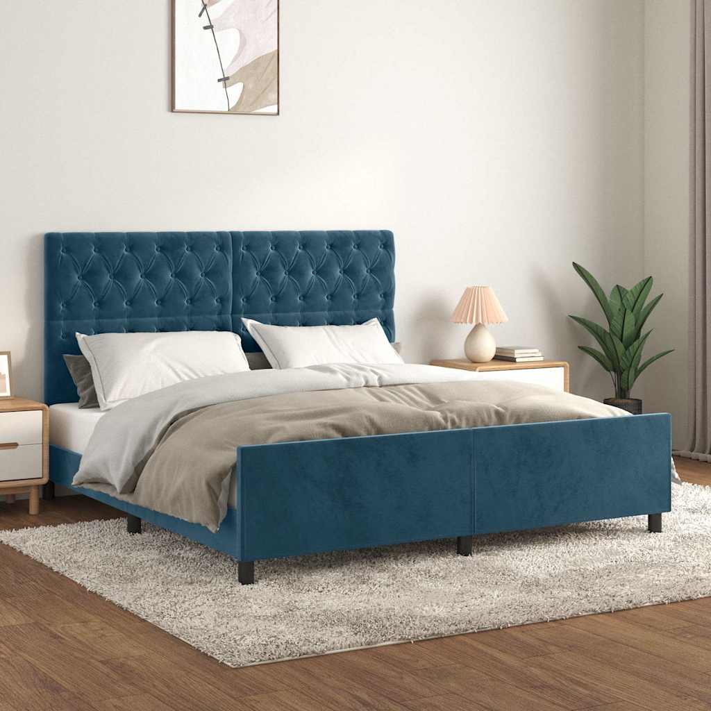 Giroletto senza Materasso Blu Scuro 160x200 cm in Velluto | homemem39