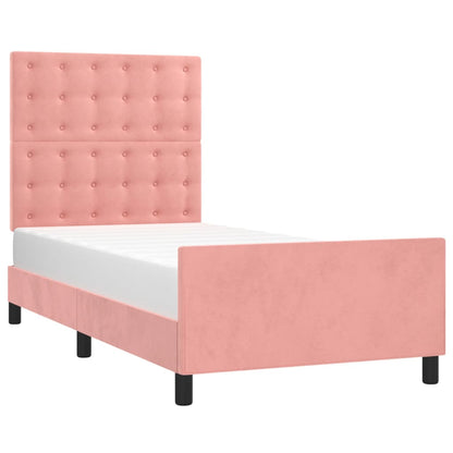 Bed frame with pink headboard 90x200 cm in velvet