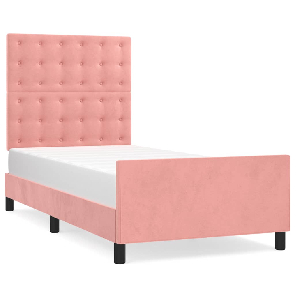 Bed frame with pink headboard 90x200 cm in velvet