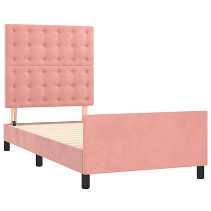 Bed frame with pink headboard 90x200 cm in velvet