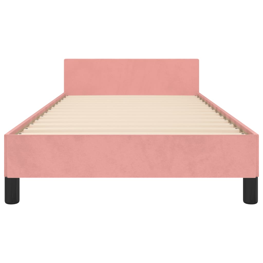 Bed frame with pink headboard 90x200 cm in velvet