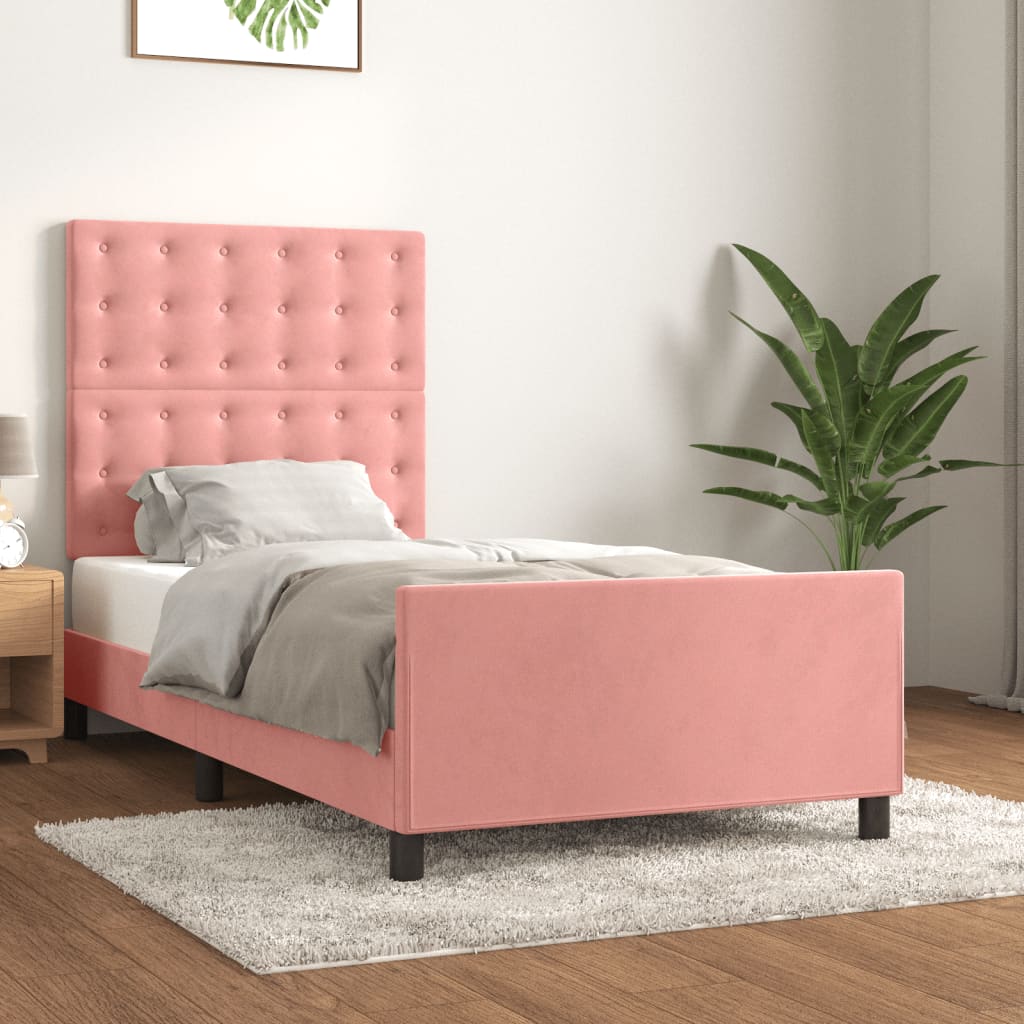 Bed frame with pink headboard 90x200 cm in velvet