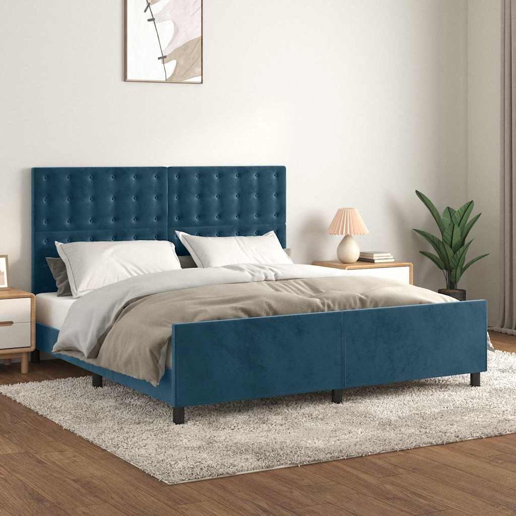 Giroletto con Testiera Blu Scuro 180x200 cm in Velluto | homemem39