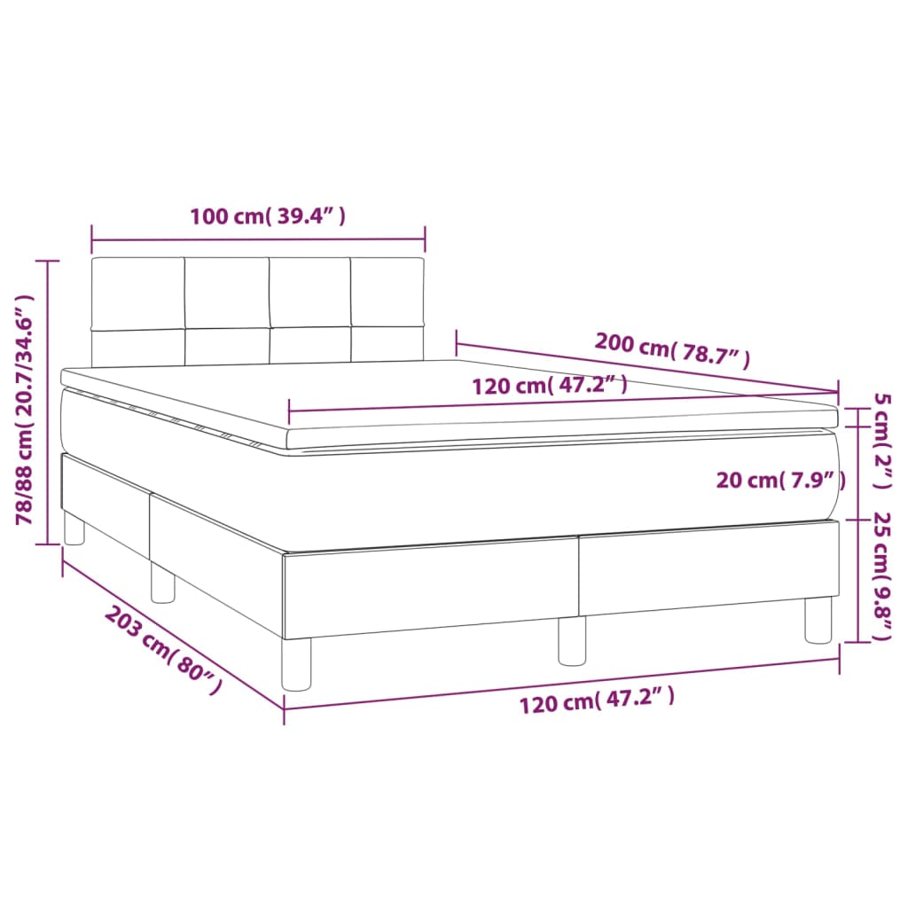 Giroletto a Molle con Materasso Marrone Scuro 120x200cm Tessuto