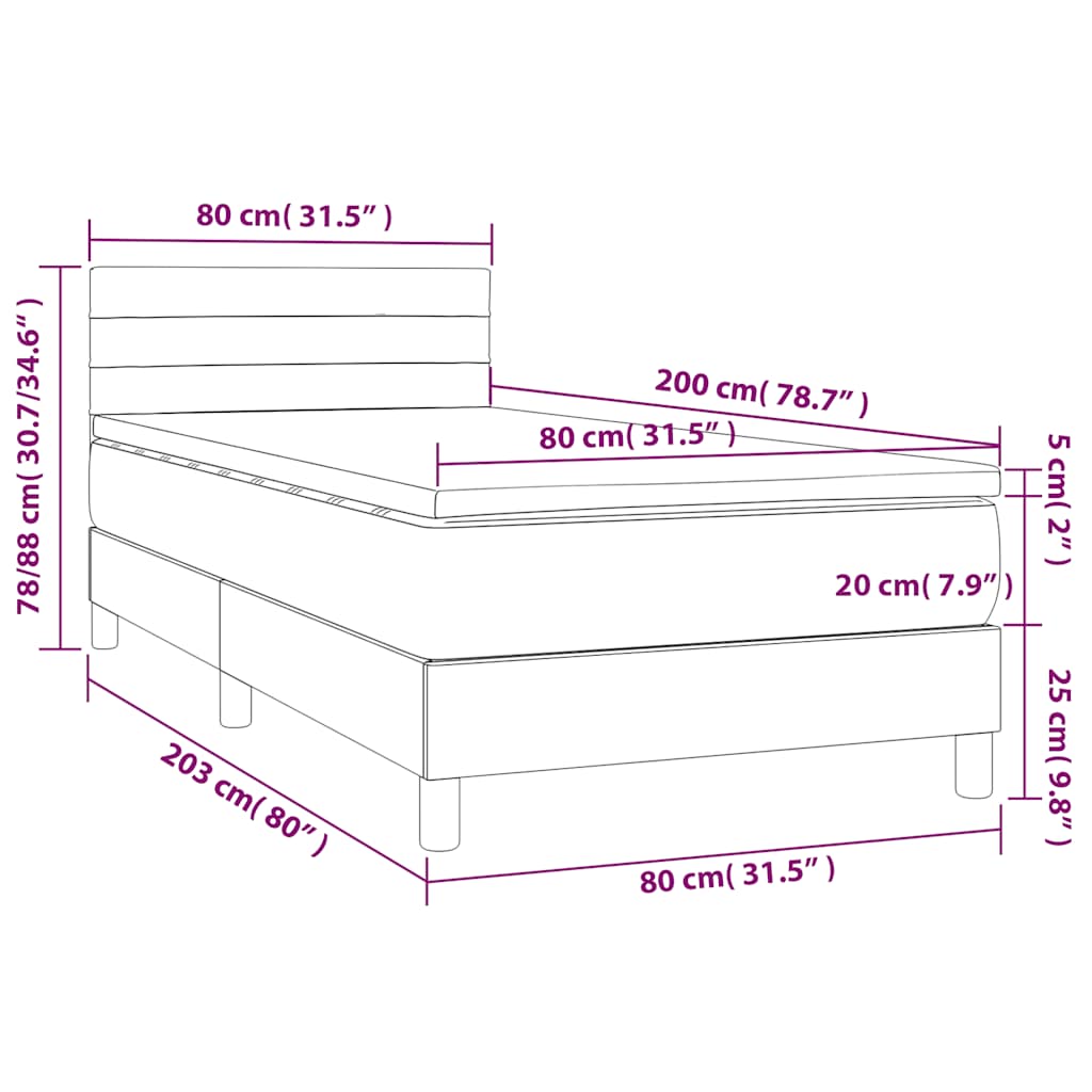 Giroletto a Molle con Materasso Marrone Scuro 80x200 cm Tessuto