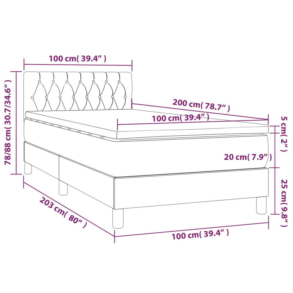 Giroletto a Molle con Materasso Grigio Scuro 100x200 cm Tessuto | homemem39