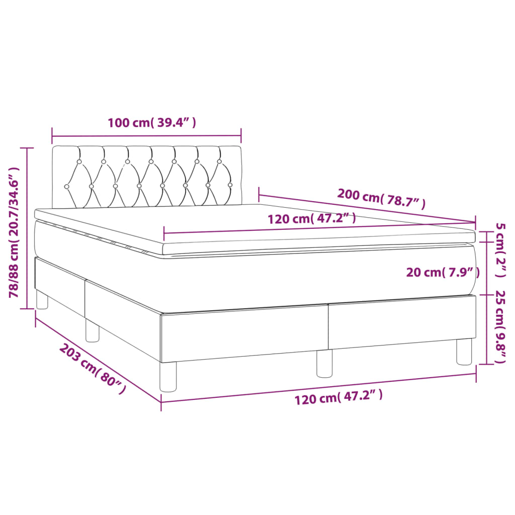 Giroletto a Molle con Materasso Tortora 120x200 cm in Tessuto | homemem39