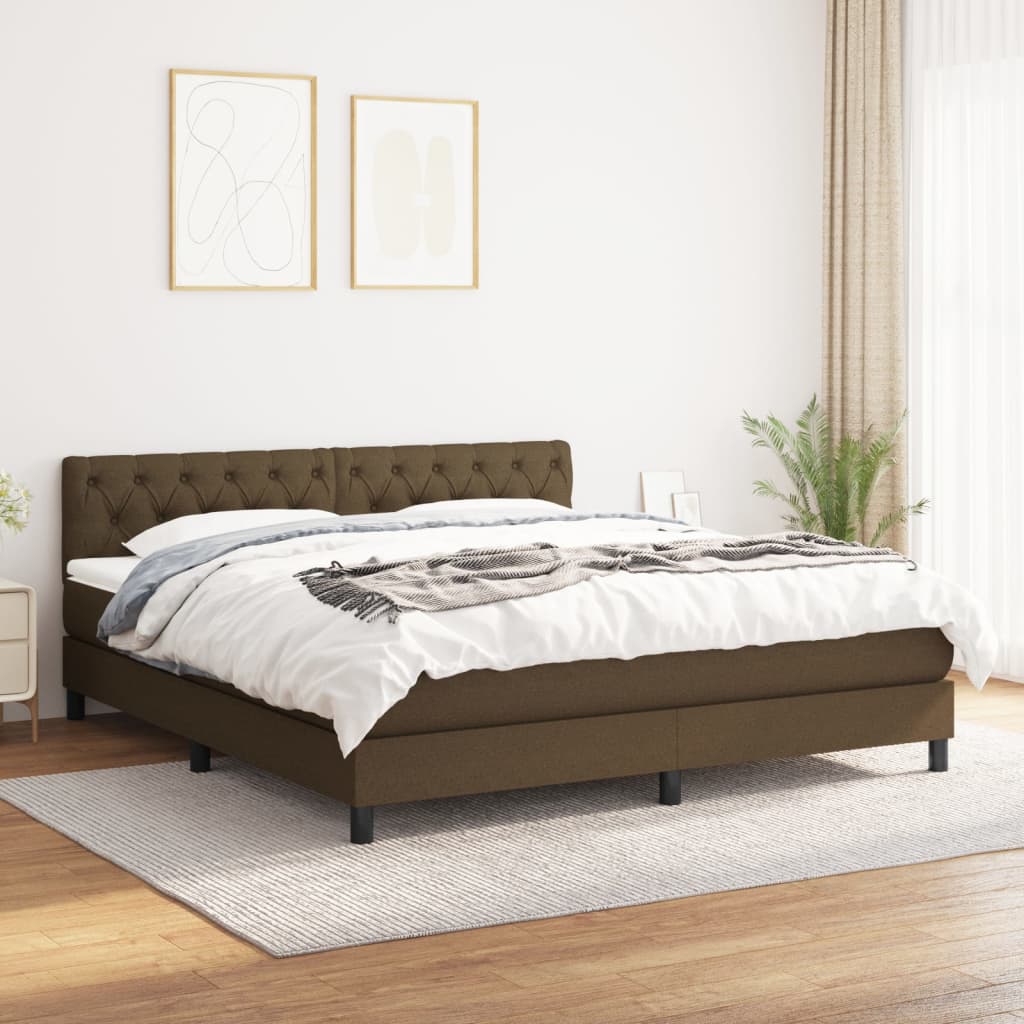Giroletto a Molle con Materasso Marrone Scuro 160x200cm Tessuto | homemem39