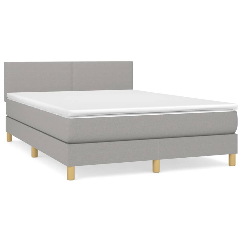 Spring bed frame with light gray mattress 140x200cm fabric