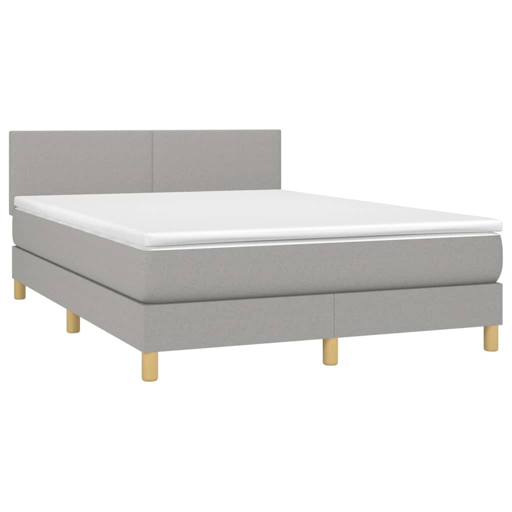 Spring bed frame with light gray mattress 140x200cm fabric