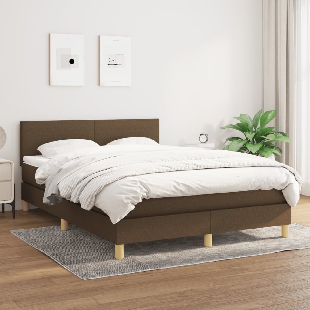 Giroletto a Molle con Materasso Marrone Scuro 140x200cm Tessuto | homemem39