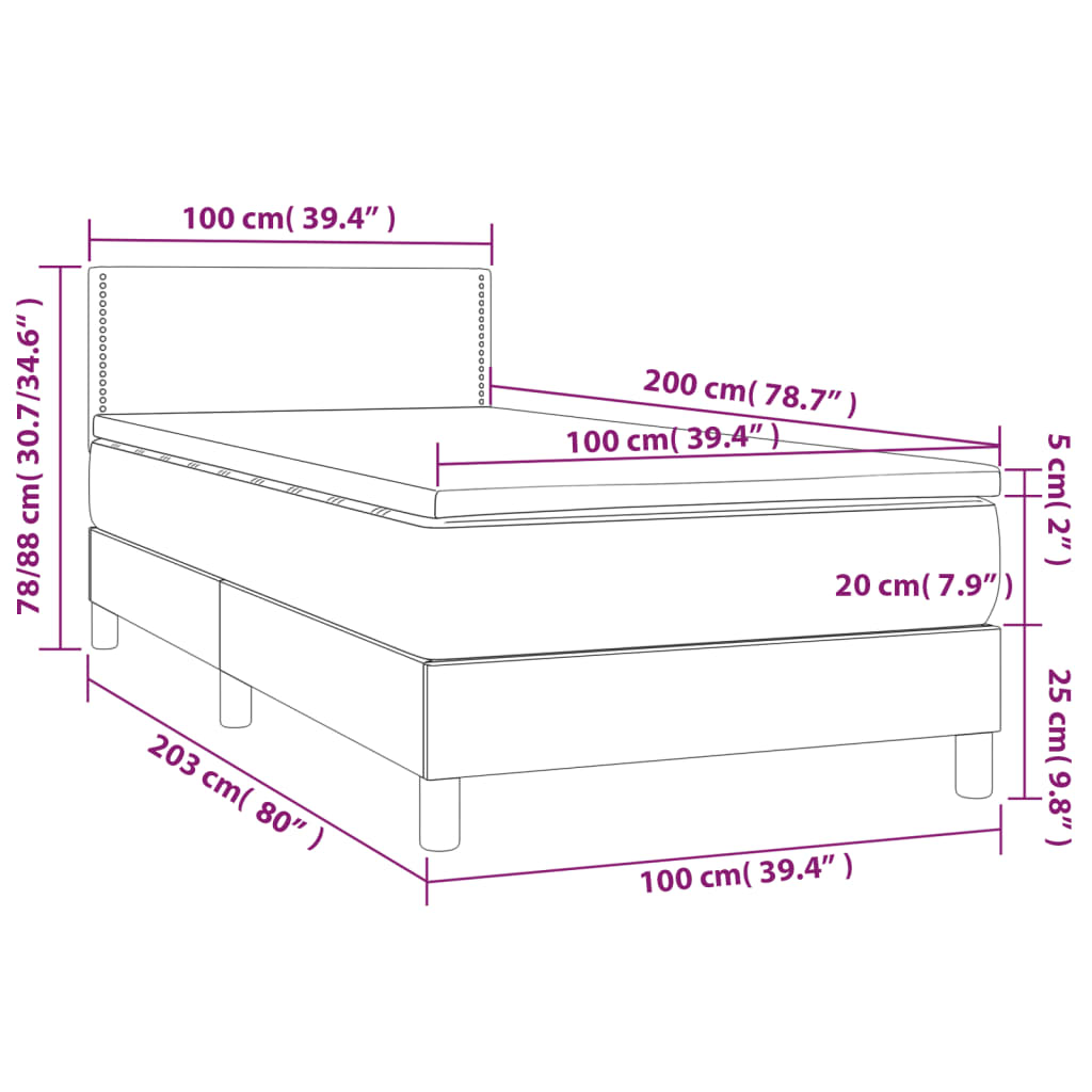 Giroletto a Molle con Materasso Grigio Scuro 100x200 cm Tessuto - homemem39