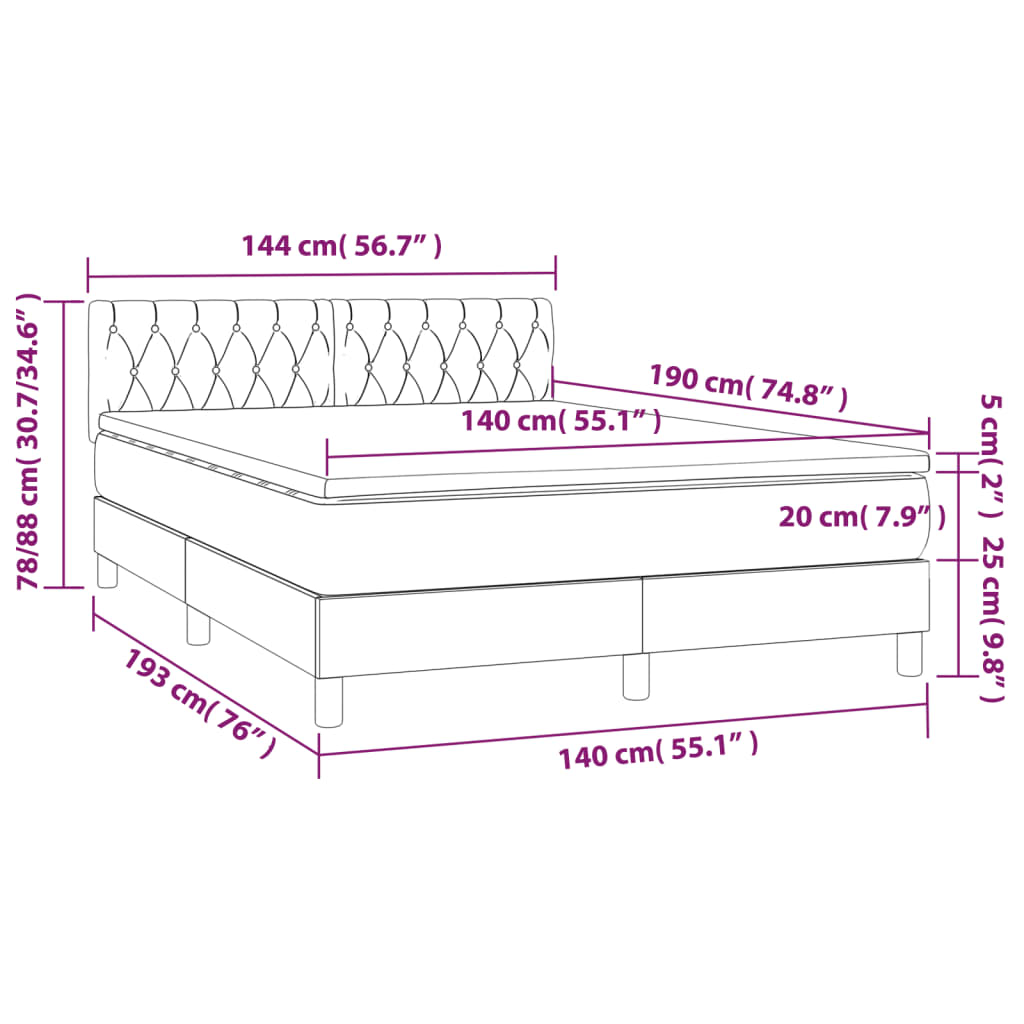 Giroletto a Molle con Materasso Grigio Chiaro 140x190cm Tessuto | homemem39