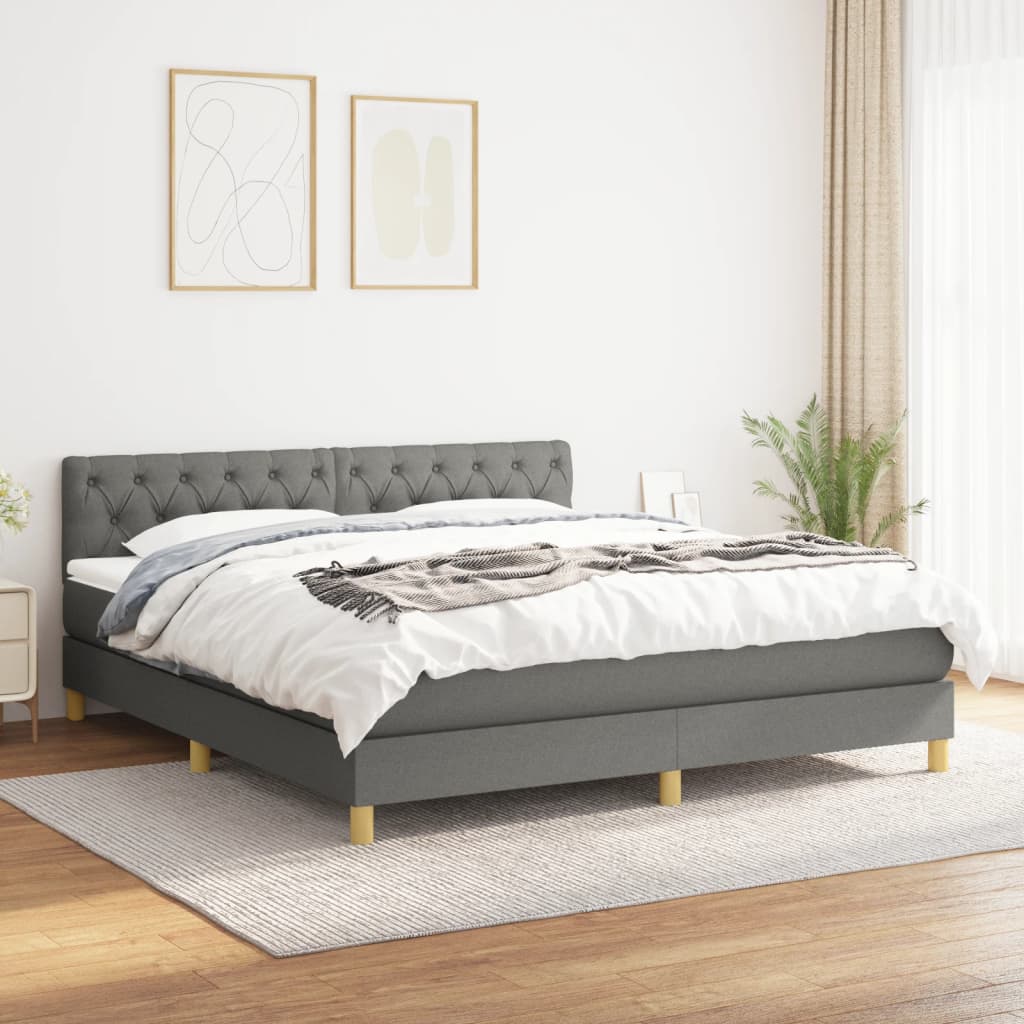 Giroletto a Molle con Materasso Grigio Scuro 160x200 cm Tessuto | homemem39