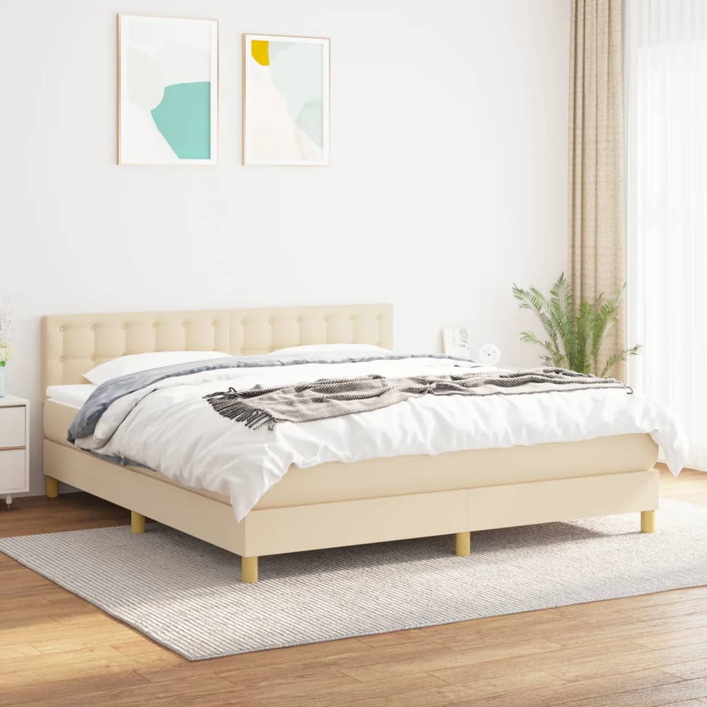 Giroletto a Molle con Materasso Crema 160x200 cm in Tessuto | homemem39