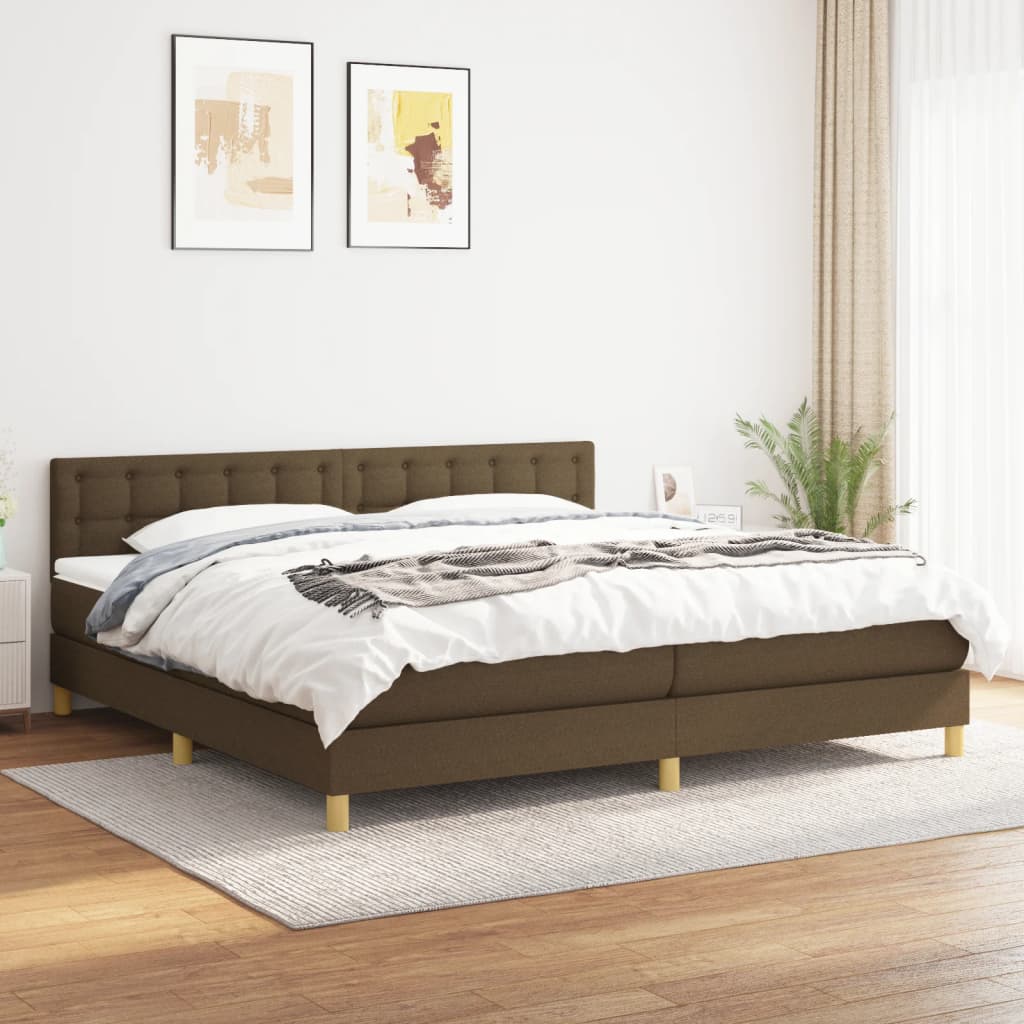 Giroletto a Molle con Materasso Marrone Scuro 200x200cm Tessuto | homemem39