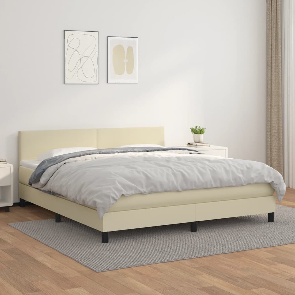 Giroletto a Molle con Materasso Crema 160x200 cm in Similpelle | homemem39